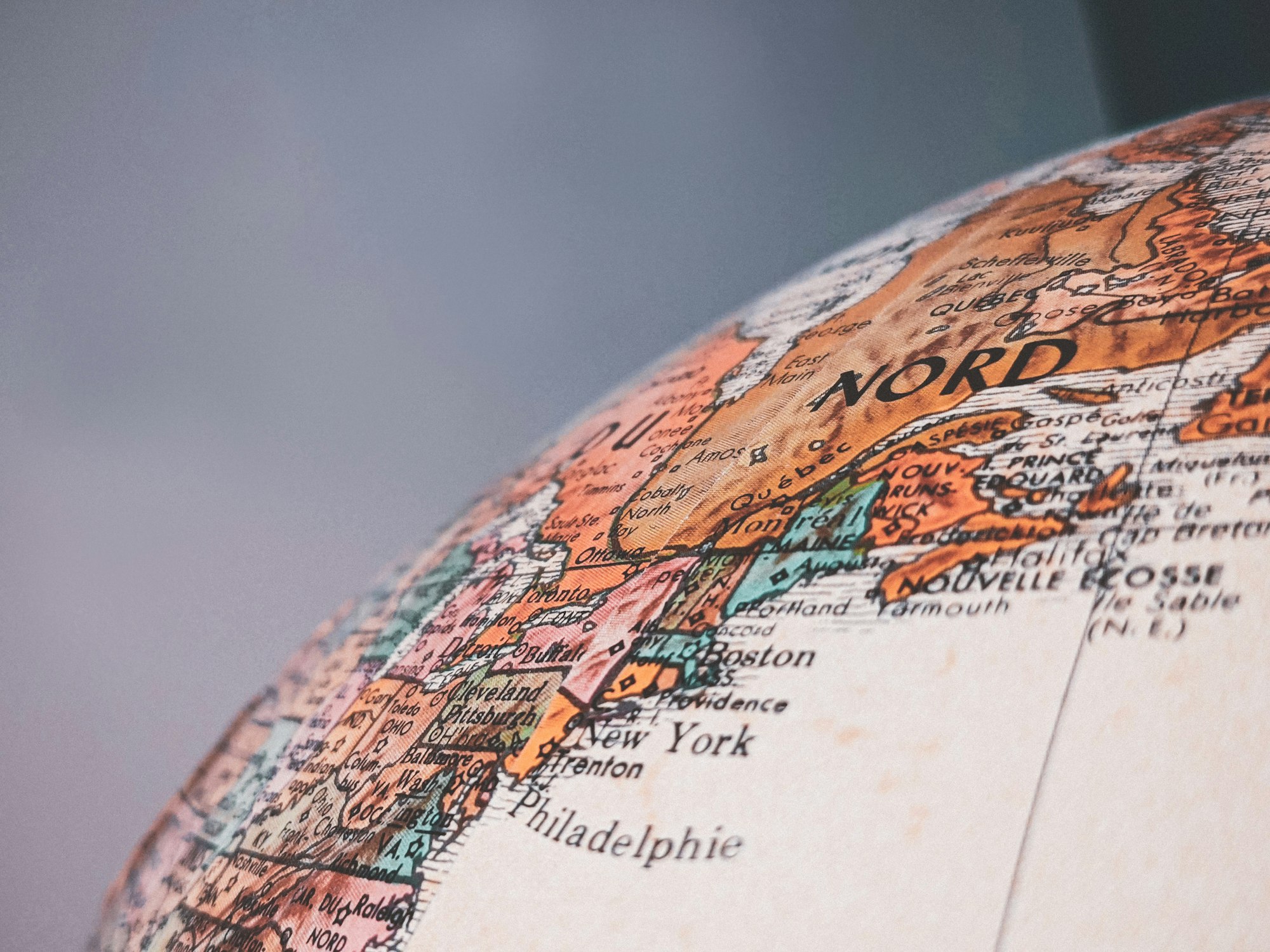 Close-up of a globe showing part of North America.